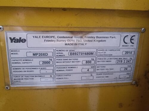 gerbeur &eacute;lectrique Yale MP20XD E003576