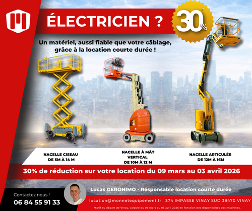 -30% sur la location de nacelles &eacute;lectriques pour les &eacute;lectriciens